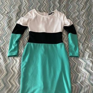 Green/Black/White Dress